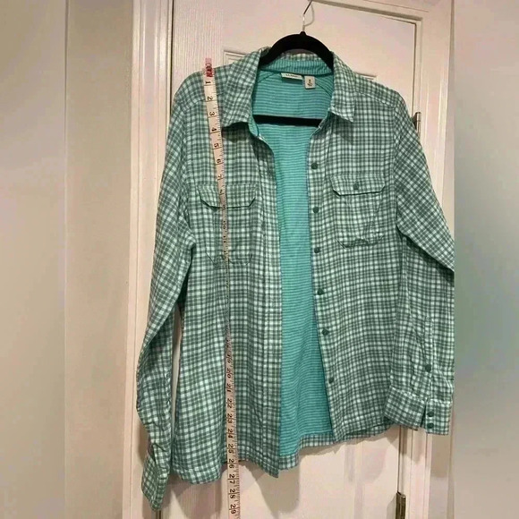 L.L. Bean Women’s Turquoise Plaid Nylon Button Down with Striped InteriorSize M - Picture 7 of 12